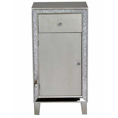 22.75" X 19" X 38" Champagne MDF Wood Mirrored Glass Accent Cabinet with a Drawer and Door and d Mirror Accents