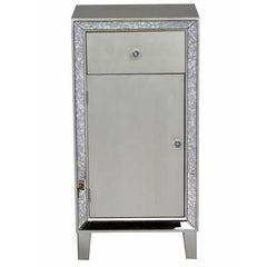 22.75" X 19" X 38" Champagne MDF Wood Mirrored Glass Accent Cabinet with a Drawer and Door and d Mirror Accents