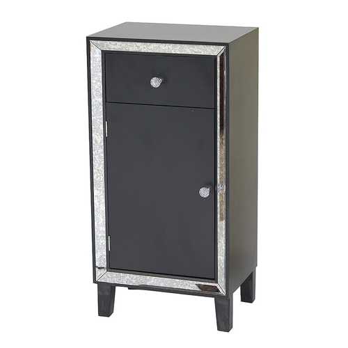 23" X 20.5" X 41.5" Black MDF Wood Mirrored Glass Accent Cabinet with a Drawer and a Mirrored Door