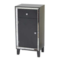 23" X 20.5" X 41.5" Black MDF Wood Mirrored Glass Accent Cabinet with a Drawer and a Mirrored Door