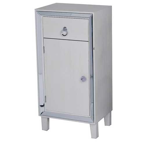 23" X 20.5" X 41.5" Antique White MDF Wood Mirrored Glass Accent Cabinet with a Drawer and a Mirrored Door