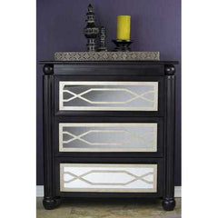 35" X 17" X 37" Black W  Silver MDF  Wood  Mirrored Glass Accent Cabinet with  drawers and Mirrored Glass