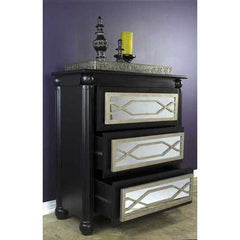 35" X 17" X 37" Black W  Silver MDF  Wood  Mirrored Glass Accent Cabinet with  drawers and Mirrored Glass