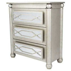 35" X 17" X 37" Antique Silver W  Gold MDF  Wood  Mirrored Glass Accent Cabinet with  drawers and Mirrored Glass