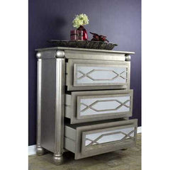 35" X 17" X 37" Antique Silver W  Gold MDF  Wood  Mirrored Glass Accent Cabinet with  drawers and Mirrored Glass