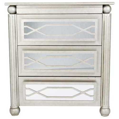 35" X 17" X 37" Antique Silver W  Gold MDF  Wood  Mirrored Glass Accent Cabinet with  drawers and Mirrored Glass