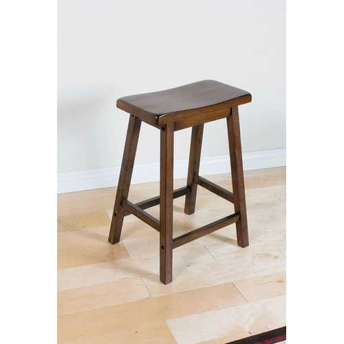 Walnut Wooden Saddle Counter Height Set of 2 Stool