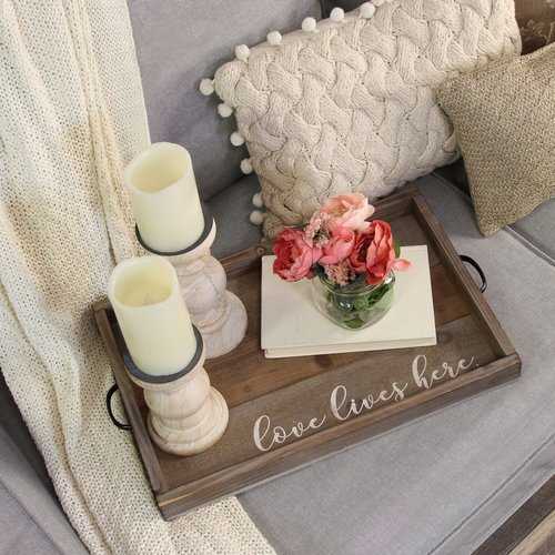 Distressed "Love Lives Here" Metal & Wood Tray