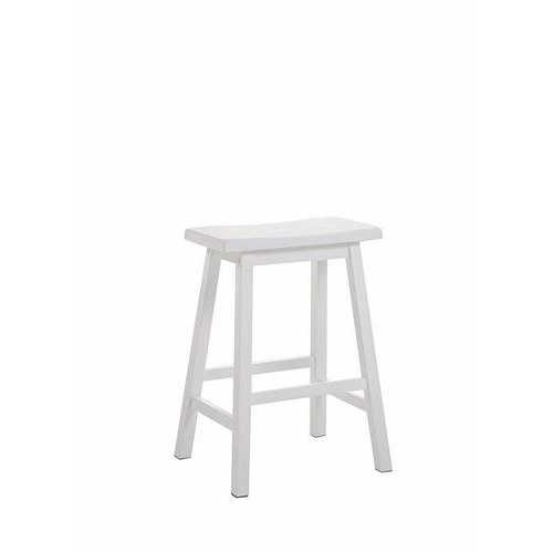 White Wooden Saddle Counter Height Set of 2 Stools