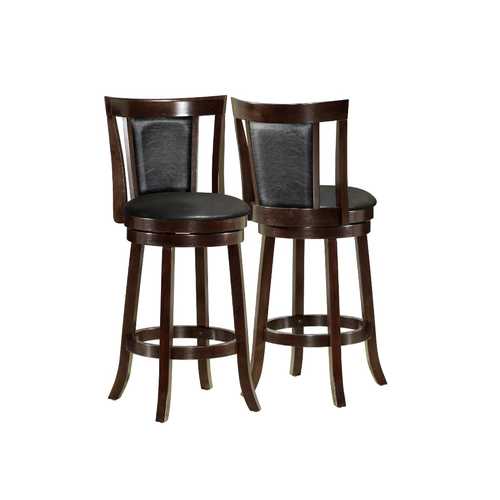 40.5" x 37.5" x 86" Cappuccino Black Solid Wood Foam Veneer Leather Look 2pcs Swivel Barstools