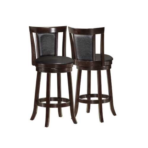 40.5" x 37.5" x 78" Cappuccino Black Solid Wood Foam Veneer Leather Look 2pcs Swivel Barstools