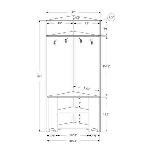 67" Dark Taupe Corner Unit Laminated Hall Tree