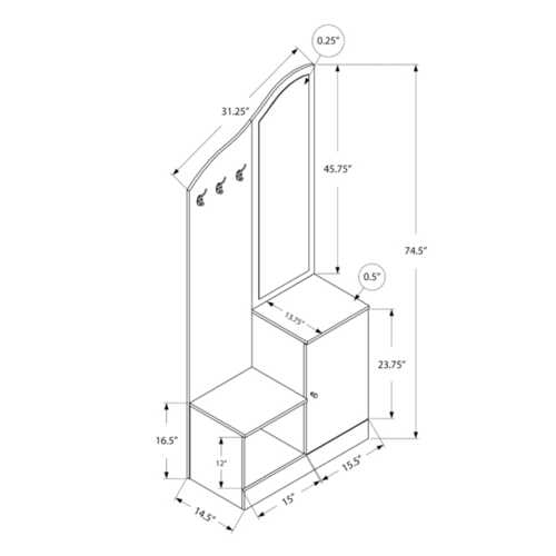 75" White Storage UnitwithMirror Hall Tree