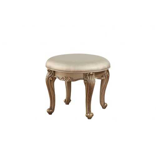 19" X 19" X 18" Champagne Faux Leather Vanity Stool