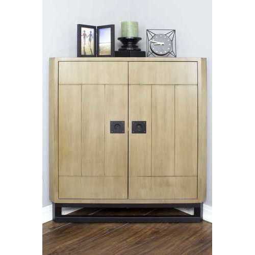 31" X 17" X 32" Natural MDF  Wood  Metal Door Corner Cabinet