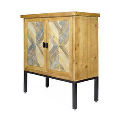 31.5" X 15" X 33.8" Elm with Gray Iron Wood MDF 2 Drawer 2 Door Parquet Sideboard