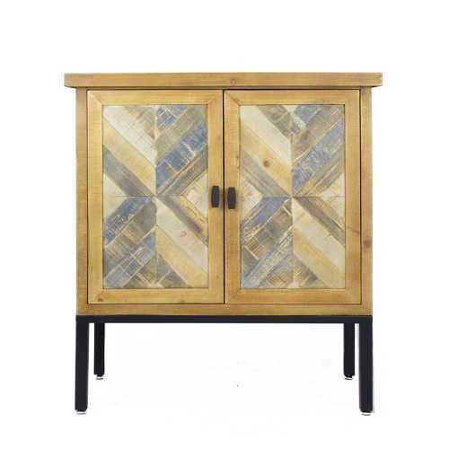 31.5" X 15" X 33.8" Elm with Gray Iron Wood MDF 2 Drawer 2 Door Parquet Sideboard