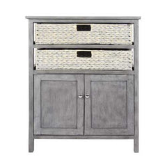 26.5" X 15" X 31.5" Grey Wood MDF Water Hyacinth Water Hyacinth Basket a Door Accent Cabinet