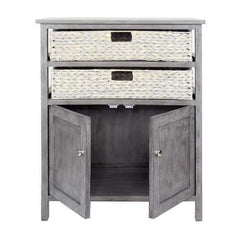 26.5" X 15" X 31.5" Grey Wood MDF Water Hyacinth Water Hyacinth Basket a Door Accent Cabinet