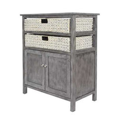 26.5" X 15" X 31.5" Grey Wood MDF Water Hyacinth Water Hyacinth Basket a Door Accent Cabinet