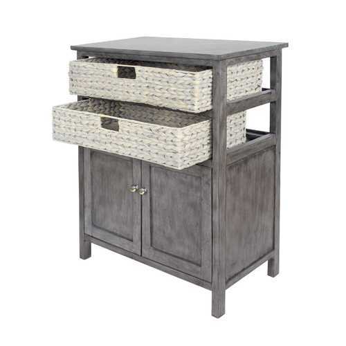 26.5" X 15" X 31.5" Grey Wood MDF Water Hyacinth Water Hyacinth Basket a Door Accent Cabinet