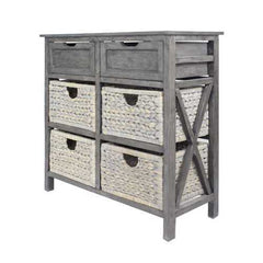 30" X 13" X 28" Grey Wood  MDF  Water Hyacinth Water Hyacinth Drawer with Basket and Accent Cabinet