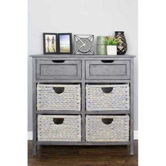 30" X 13" X 28" Grey Wood  MDF  Water Hyacinth Water Hyacinth Drawer with Basket and Accent Cabinet