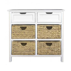 30" X 13" X 28" White Wood  MDF  Water Hyacinth Water Hyacinth Basket  a Door Accent Cabinet