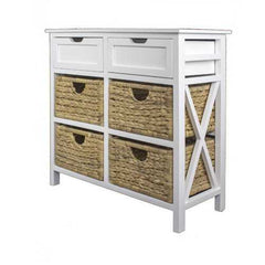 30" X 13" X 28" White Wood  MDF  Water Hyacinth Water Hyacinth Basket  a Door Accent Cabinet