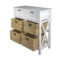 30" X 13" X 28" White Wood  MDF  Water Hyacinth Water Hyacinth Basket  a Door Accent Cabinet