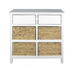 30" X 13" X 28" White Wood  MDF  Water Hyacinth Water Hyacinth Basket  a Door Accent Cabinet