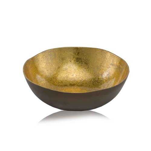 12" x 12" x 3.75" Gold and Bronze Metal Small Round Bowl