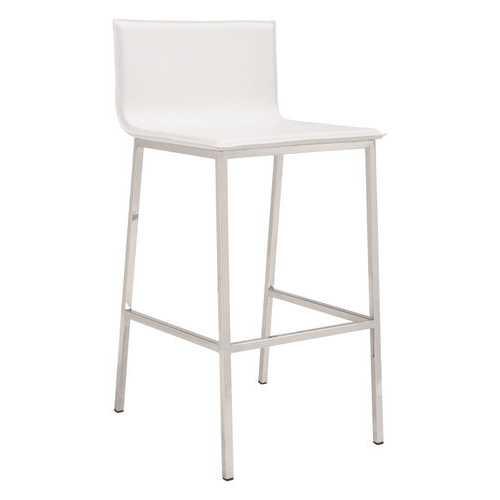 18.5" x 21.1" x 39" White, Leatherette, Stainless Steel, Barstool