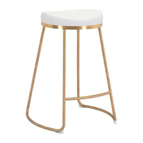 20.3" x 17.5" x 26.2" White, Leatherette, Stainless Steel, Counter Stool - Set of 2