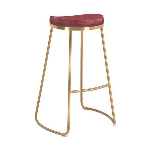 20.3" x 17.5" x 30.5" Burgundy, Leatherette, Stainless Steel, Barstool - Set of 2