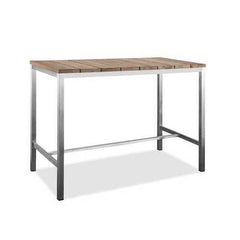 55" X 27" X 42" Teak Wood & Stainless Steel Bar Table