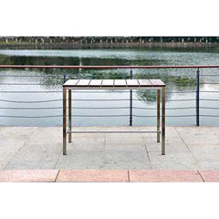 55" X 27" X 42" Teak Wood & Stainless Steel Bar Table