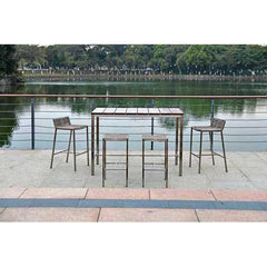 55" X 27" X 42" Teak Wood & Stainless Steel Bar Table