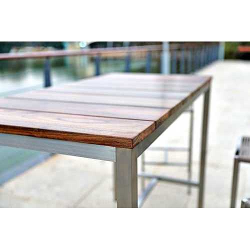 55" X 27" X 42" Teak Wood & Stainless Steel Bar Table