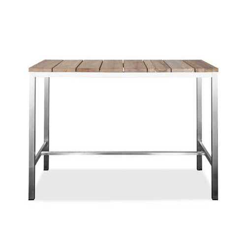 55" X 27" X 42" Teak Wood & Stainless Steel Bar Table