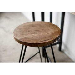 24" Round Natural Brown Ash Wood And Steel Bar Stool