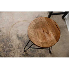 24" Round Natural Brown Ash Wood And Steel Bar Stool