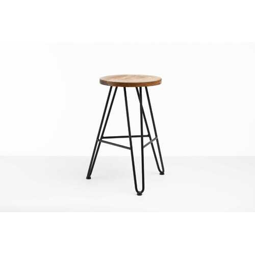 24" Round Natural Brown Ash Wood And Steel Bar Stool