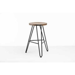 24" Round Charcoal Brown Ash Wood And Steel Bar Stool