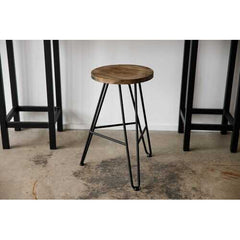 24" Round Charcoal Brown Ash Wood And Steel Bar Stool