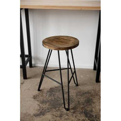 24" Round Charcoal Brown Ash Wood And Steel Bar Stool