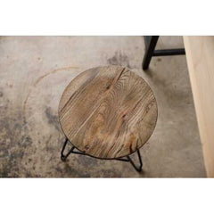24" Round Charcoal Brown Ash Wood And Steel Bar Stool