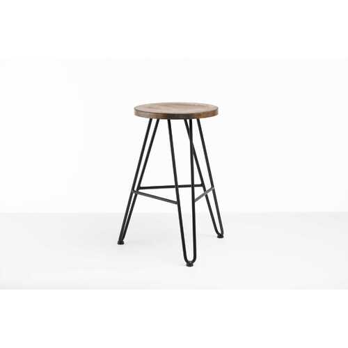 24" Round Charcoal Brown Ash Wood And Steel Bar Stool