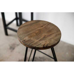 30" Round Charcoal Brown Ash Wood And Steel Bar Stool