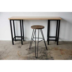 30" Round Charcoal Brown Ash Wood And Steel Bar Stool